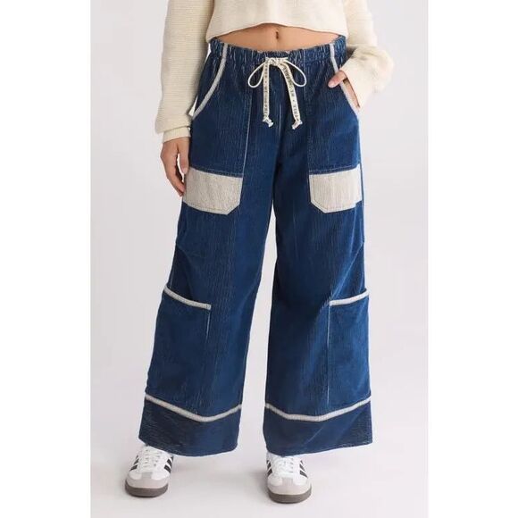 FREE PEOPLE  Colorblock Corduroy Cargo Pants - Picture 1 of 16